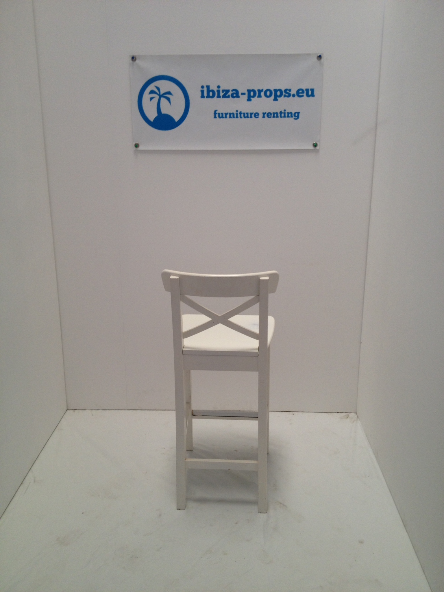 Bar stool wood white to rent by ibiza-props