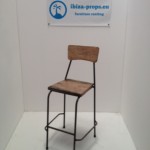 Brown wood metal bar stool to hire by ibiza-props