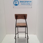 Brown wood metal bar stool to hire by ibiza-props