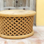 Brown wood tea table to rent by ibiza-props
