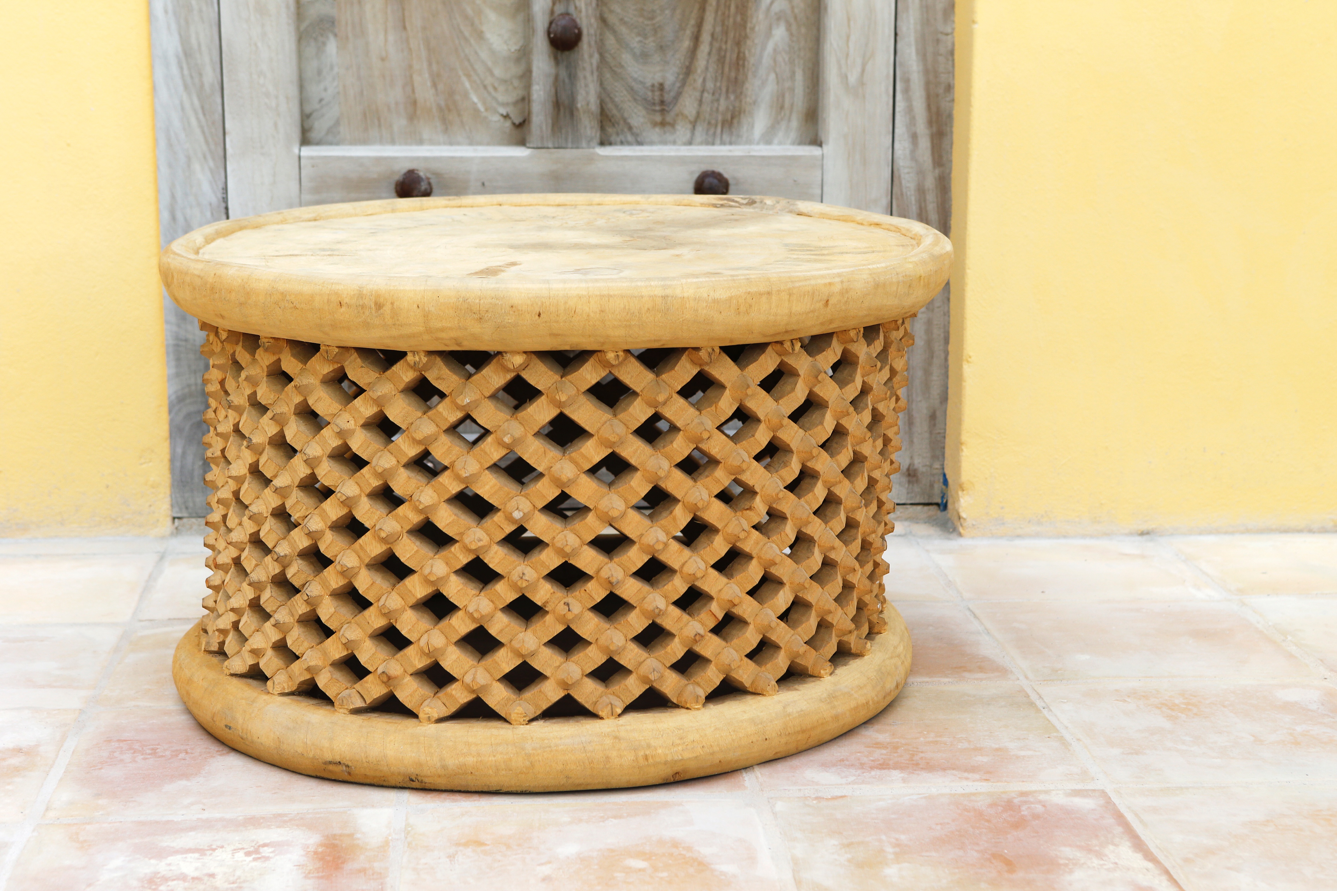 Brown wood tea table to rent by ibiza-props